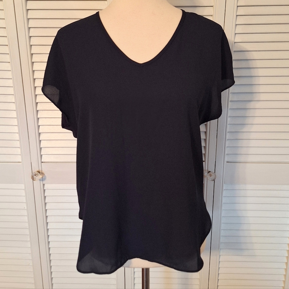 Loft Navy Dolman Sleeve Rayon Blouse SP *F - Picture 2 of 6